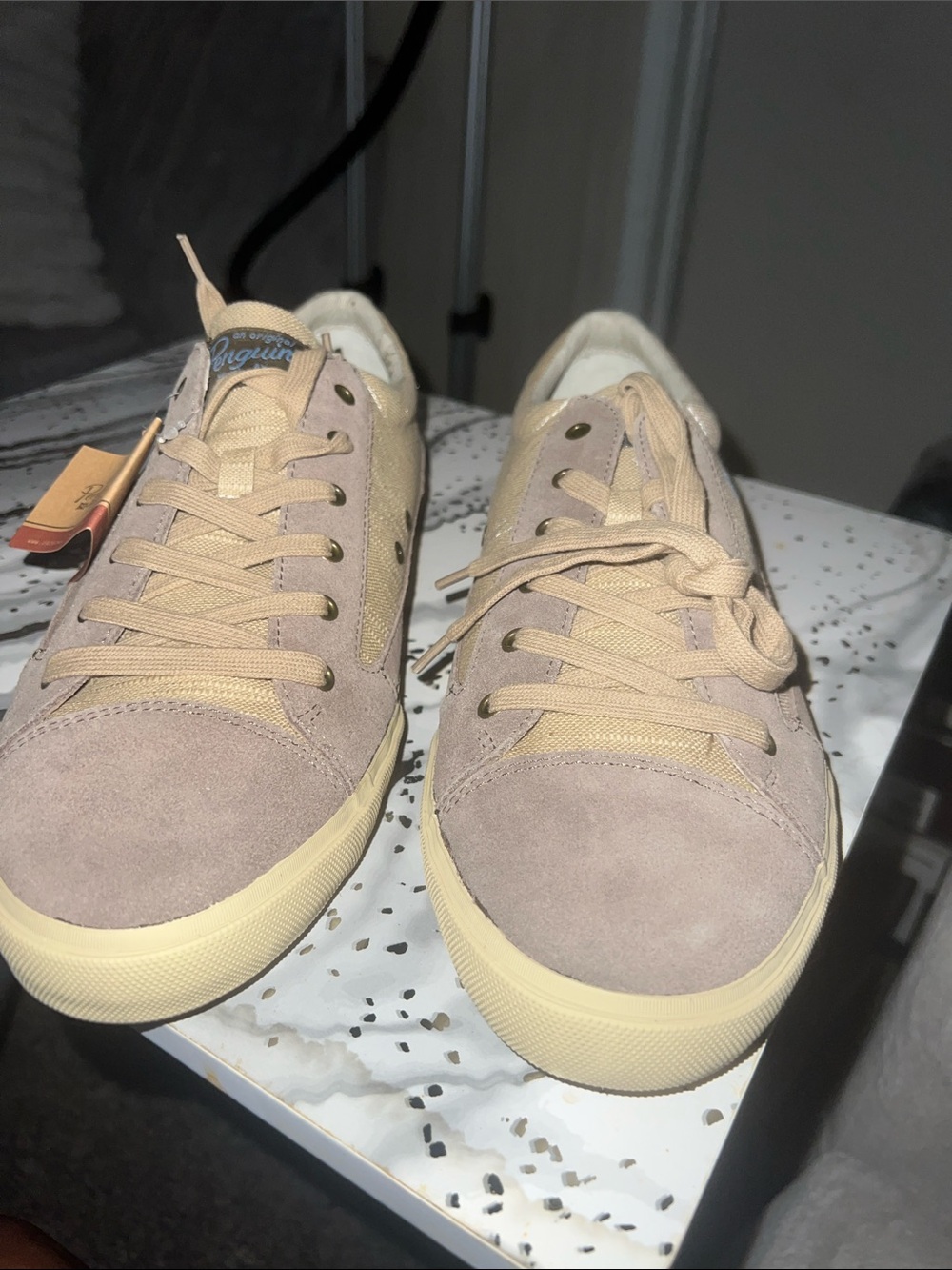 Original Penguin Men's Low-Top Suede Sneakers in Beige and Cream